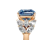 Leaf Cluster Engagement Ring Setting for Fancy Blue Asscher Cut Center with Marquise Accents and Prong Head in Rose Gold