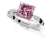 Solitaire Engagement Ring Setting for Fancy Pink Princess Cut Center with Carved Leaf Shoulders and Prong Head in Platinum