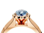 Halo Engagement Ring Setting for Fancy Blue Pear-Shaped Center with Knife Ridge Cathedral Band and Prong Head in Rose Gold