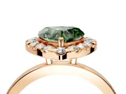 Halo Engagement Ring Setting for Fancy Green Heart-Shaped Center with Thin Plain Band and Prong Head in Rose Gold