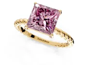 Solitaire Engagement Ring Setting for Fancy Pink Princess Cut Center with Plain Twisted Rope Band and Prong Head in Yellow Gold