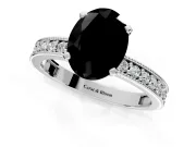 Milgrain Pave Engagement Ring Setting for Fancy Black Oval Center with Accent Band and Prong Head in Sterling Silver