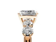 5 Stone Engagement Ring Setting for Radiant Cut Center with Graduated Accents and Prong Head in Rose Gold