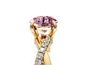 Solitaire Engagement Ring Setting for Fancy Pink Round Cut Center with Half-Pave Crossover Band and Prong Head in Yellow Gold