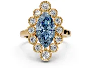 Cluster Halo Engagement Ring Setting for Fancy Blue Marquise Center with Milgrain Bezel Accents and Prong Head in Yellow Gold