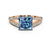 Solitaire Engagement Ring Setting for Fancy Blue Princess Cut Center with Pave Split Shank and Prong Head in Rose Gold