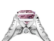 Solitaire Engagement Ring Setting for Fancy Pink Princess Cut Center with Pave Cathedral Shoulders and Prong Head in Platinum