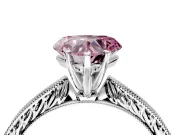 Solitaire Engagement Ring Setting for Fancy Pink Heart-Shaped Center with Engraved Milgrain Band and Prong Head in Sterling Silver