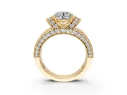 Pave Engagement Ring Setting for Round Cut Center with Curved Accent Rows, Openwork and Prong Head in Yellow Gold