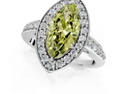 Bezel-Framed Halo Engagement Ring Setting for Fancy Yellow Marquise Center with Pave Band and Prong Head in Platinum