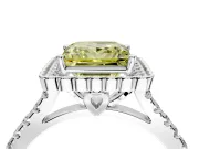 Milgrain Floral Halo Engagement Ring Setting for Fancy Yellow Princess Cut Center with Pave Band and Prong Head in White Gold