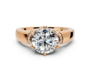 Solitaire Engagement Ring Setting for Round Cut Center with Wide Band, Pave Collar and Prong Head in Rose Gold