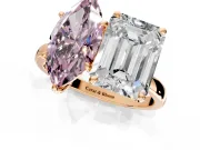 Fancy Pink Marquise and Emerald Cut Lab-Grown Diamond Toi et Moi Engagement Ring with Prong-Set Stones in Rose Gold