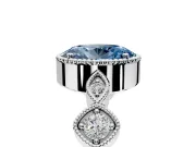 Vintage Station Engagement Ring Setting for Fancy Blue Oval Center with Accents and Prong Head in Sterling Silver