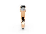 3 Stone Engagement Ring Setting for Fancy Black Cushion Cut Center with Raised Basket Heads and Prong Head in Rose Gold