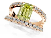 Solitaire Engagement Ring Setting for Fancy Yellow Emerald Cut Center with Wide-Open Split Shank and Prong Head in Rose Gold