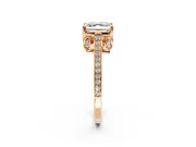 Cathedral Engagement Ring Setting for Asscher Cut Center with Antique-Style Pave Band and Prong Head in Rose Gold