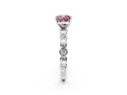 Solitaire Engagement Ring Setting for Fancy Pink Cushion Cut Center with Beaded Bezel Station Band and Prong Head in Platinum
