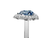 Halo Engagement Ring Setting for Fancy Blue Heart-Shaped Center with Plain Tapered Band and Prong Head in Platinum
