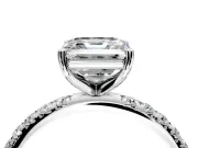 Solitaire Engagement Ring Setting for Asscher Cut Center with Micro Pave Band and Prong Head in Platinum