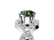 Halo Engagement Ring Setting for Fancy Green Round Cut Center with Pave Infinity Twist Band and Prong Head in White Gold