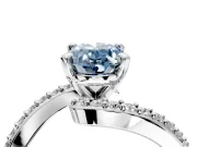 Solitaire Engagement Ring Setting for Fancy Blue Oval Center with Pave Bypass Swirl Band and Prong Head in Sterling Silver