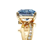Solitaire Engagement Ring Setting for Fancy Blue Radiant Cut Center with Pave and Plain Crossover Band and Prong Head in Yellow Gold