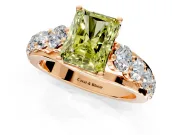 Solitaire Engagement Ring Setting for Fancy Yellow Radiant Cut Center with Graduated Shared Prongs and Prong Head in Rose Gold