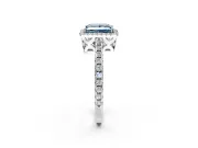 Accent Halo Engagement Ring Setting for Fancy Blue Princess Cut Center with Full-Length Pave Band and Prong Head in Platinum