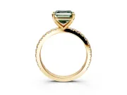 Solitaire Engagement Ring Setting for Fancy Green Asscher Cut Center with Fine Pave Band and Claw Prong Head in Yellow Gold