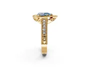 Milgrain Halo Engagement Ring Setting for Fancy Blue Pear-Shaped Center with Pave Band and Prong Head in Yellow Gold