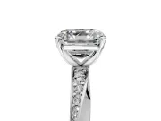 Side Accent Engagement Ring Setting for Asscher Cut Center with Accent Shoulders and Prong Head in Sterling Silver