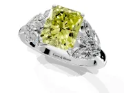 Leaf Cluster Engagement Ring Setting for Fancy Yellow Radiant Cut Center with Marquise Accents and Prong Head in Platinum