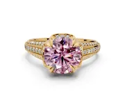Solitaire Engagement Ring Setting for Fancy Pink Round Cut Center with Accented Split Shank and Prong Head in Yellow Gold