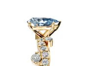 Solitaire Engagement Ring Setting for Fancy Blue Pear-Shaped Center with Bar-Station Pave Twist and Prong Head in Yellow Gold
