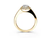 Halo Engagement Ring Setting for Cushion Cut Center with Plain Tapered Band and Prong Head in Yellow Gold