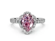 Halo Engagement Ring Setting for Fancy Pink Pear-Shaped Center with Openwork Halo, Pave Band and Prong Head in White Gold