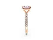 Solitaire Engagement Ring Setting for Fancy Pink Asscher Cut Center with Fine Pave Narrow Band and Prong Head in Rose Gold