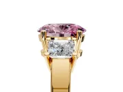3 Stone Engagement Ring Setting for Fancy Pink Oval Center with Matching Side Accents and Prong Head in Yellow Gold