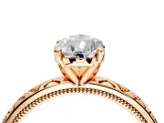 Solitaire Engagement Ring Setting for Pear-Shaped Center with XO Engraved Band and Prong Head in Rose Gold