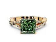 Solitaire Engagement Ring Setting for Fancy Green Princess Cut Center with Twisted Pave Split Shank and Prong Head in Yellow Gold