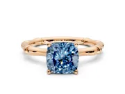 Solitaire Engagement Ring Setting for Fancy Blue Cushion Cut Center with Bamboo Band and Prong Head in Rose Gold
