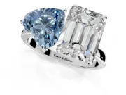 Fancy Blue Heart-Shaped and Emerald Cut Lab-Grown Diamond Toi et Moi Engagement Ring with Prong-Set Stones in White Gold