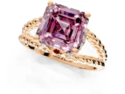 Halo Engagement Ring Setting for Fancy Pink Asscher Cut Center with Rope Twist Split Shank and Prong Head in Rose Gold