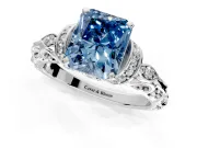 Solitaire Engagement Ring Setting for Fancy Blue Radiant Cut Center with Filigree Band and Prong Head in Platinum