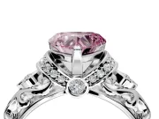 Solitaire Engagement Ring Setting for Fancy Pink Heart-Shaped Center with Filigree Band and Prong Head in Sterling Silver