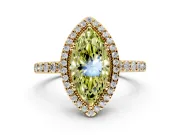 Halo Engagement Ring Setting for Fancy Yellow Marquise Center with Inner Milgrain Border and Prong Head in Yellow Gold
