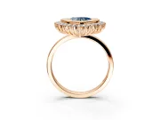 Halo Engagement Ring Setting for Fancy Blue Heart-Shaped Center with Milgrain Bezel Rim, Plain Band and Prong Head in Rose Gold