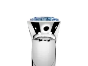 Tension Engagement Ring Setting for Fancy Blue Radiant Cut Center with Wide Flat Band and Tension Head in White Gold