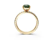 Solitaire Engagement Ring Setting for Fancy Green Radiant Cut Center with Shared-Prong Accents and Prong Head in Yellow Gold